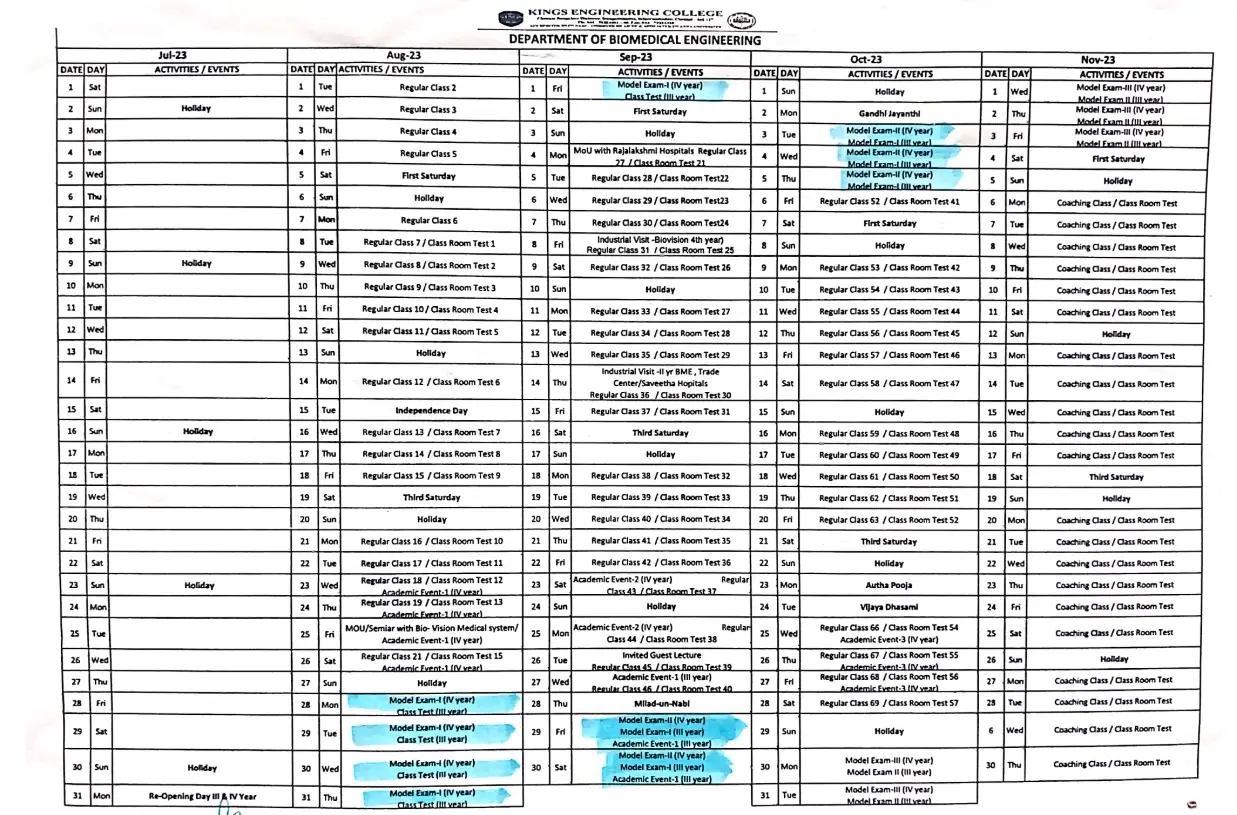 Academic Schedule